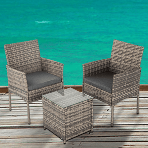 ICE Group 2 Seater PE Rattan Outdoor Furniture Chat Set- Mixed Grey