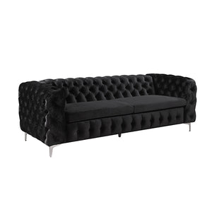 ICE Group 3+2+1 Seater Sofa Classic Button Tufted Lounge in Black Velvet Fabric with Metal Legs