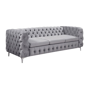 ICE Group 3+2+1 Seater Sofa Classic Button Tufted Lounge in Grey Velvet Fabric with Metal Legs